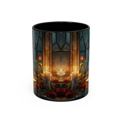Candlelight Study Mug, Gothic Book and Roses Coffee Cup, Cozy Dark Academia Library Gift, Anniversary, Soft Atmosphere
