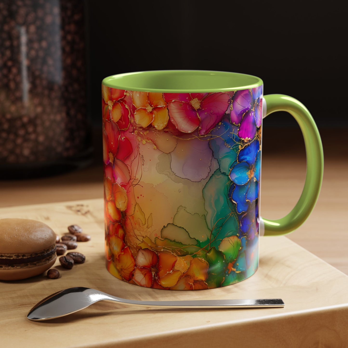 Vibrant Geode Heart Mug, Alcohol Ink Abstract Rainbow Coffee Cup, Colorful Crystal Art Design, Positive Energy Gift, Artistic Boho Mug