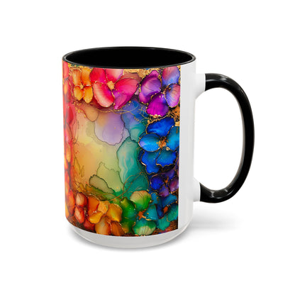 Vibrant Geode Heart Mug, Alcohol Ink Abstract Rainbow Coffee Cup, Colorful Crystal Art Design, Positive Energy Gift, Artistic Boho Mug