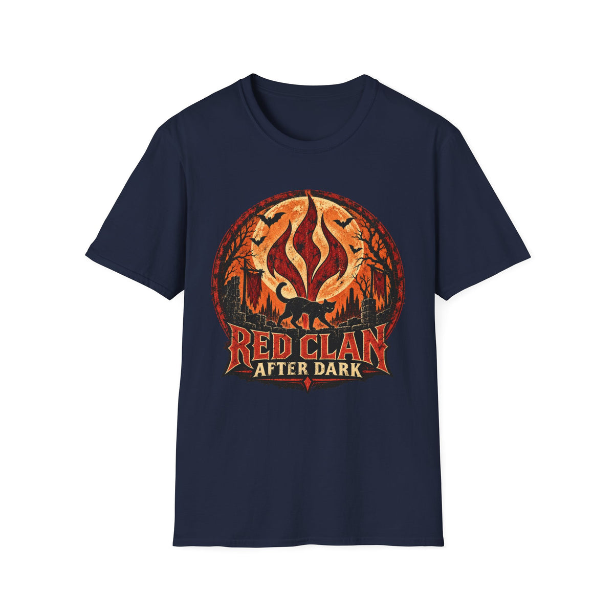 Red Clan After Dark Shirt, Black Cat Halloween Tee, Gothic Fantasy Shirt, Spooky Moon Graphic Tee, Dark Fantasy Halloween T-Shirt