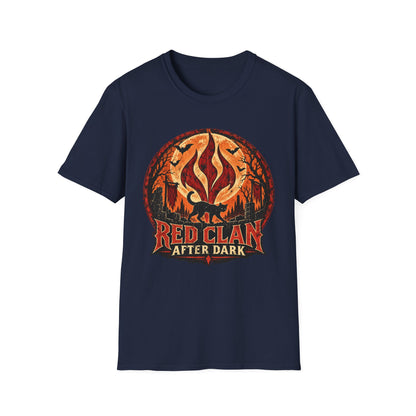 Red Clan After Dark Shirt, Black Cat Halloween Tee, Gothic Fantasy Shirt, Spooky Moon Graphic Tee, Dark Fantasy Halloween T-Shirt