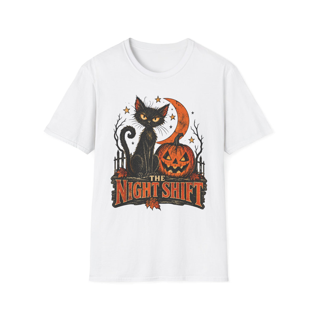 The Night Shift Black Cat Halloween Shirt, Vintage Halloween Cat T-Shirt, Retro Pumpkin Spooky Season Tee