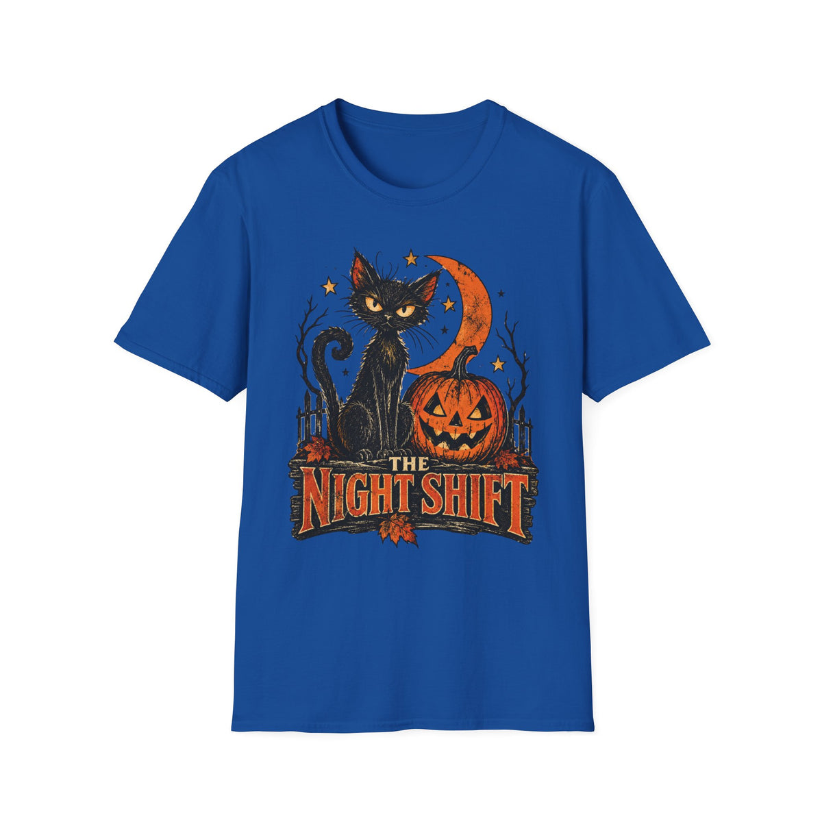 The Night Shift Black Cat Halloween Shirt, Vintage Halloween Cat T-Shirt, Retro Pumpkin Spooky Season Tee