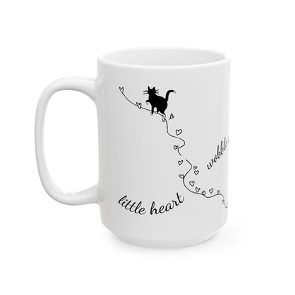 Wobbly Cat Awareness Mug - Print of Hand-Drawn Line Art, Cerebellar Hypoplasia Support, Minimalist Kitten Coffee Cup