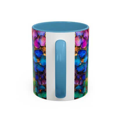 Vibrant Geode Heart Mug, Alcohol Ink Abstract Rainbow Coffee Cup, Colorful Crystal Art Design, Positive Energy Gift, Artistic Boho Mug