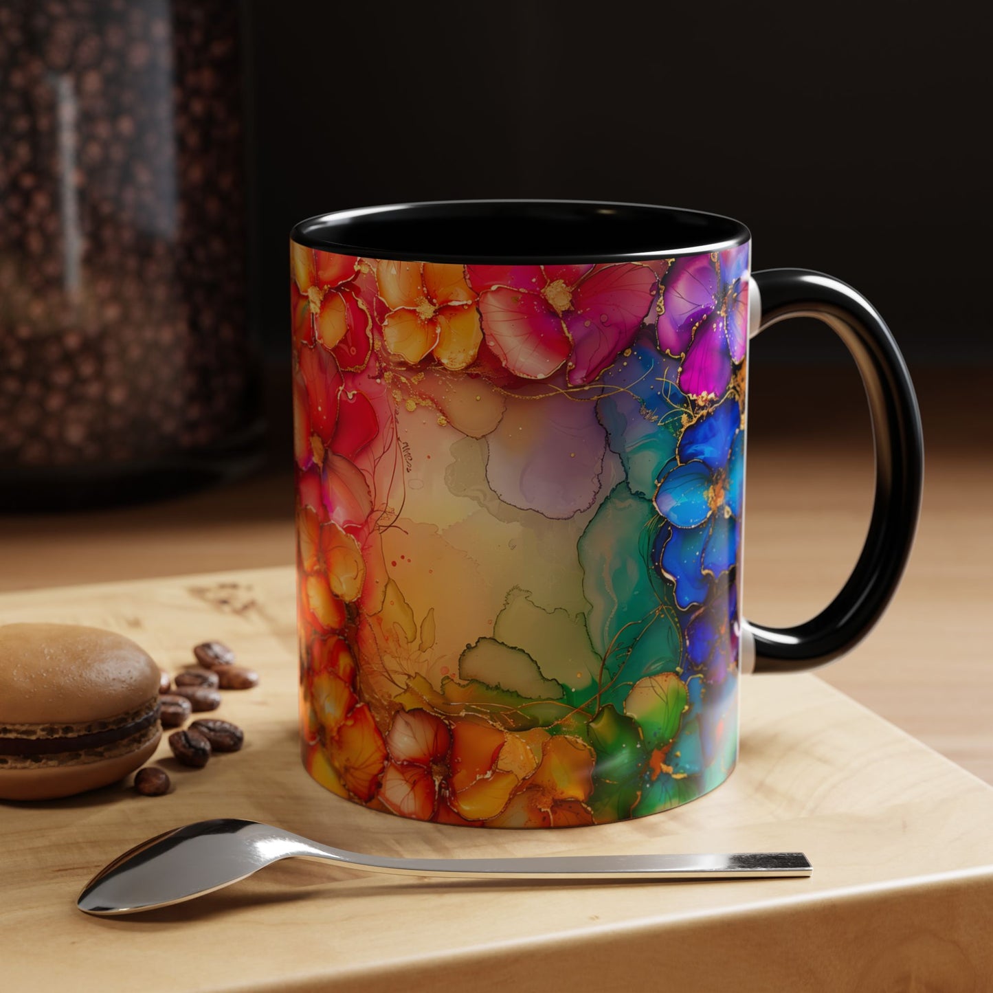 Vibrant Geode Heart Mug, Alcohol Ink Abstract Rainbow Coffee Cup, Colorful Crystal Art Design, Positive Energy Gift, Artistic Boho Mug