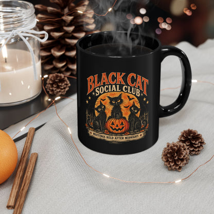 Black Cat Social Club Mug, Vintage Halloween Coffee Mug, Spooky Black Cat Gift, Retro Halloween Cat Mug