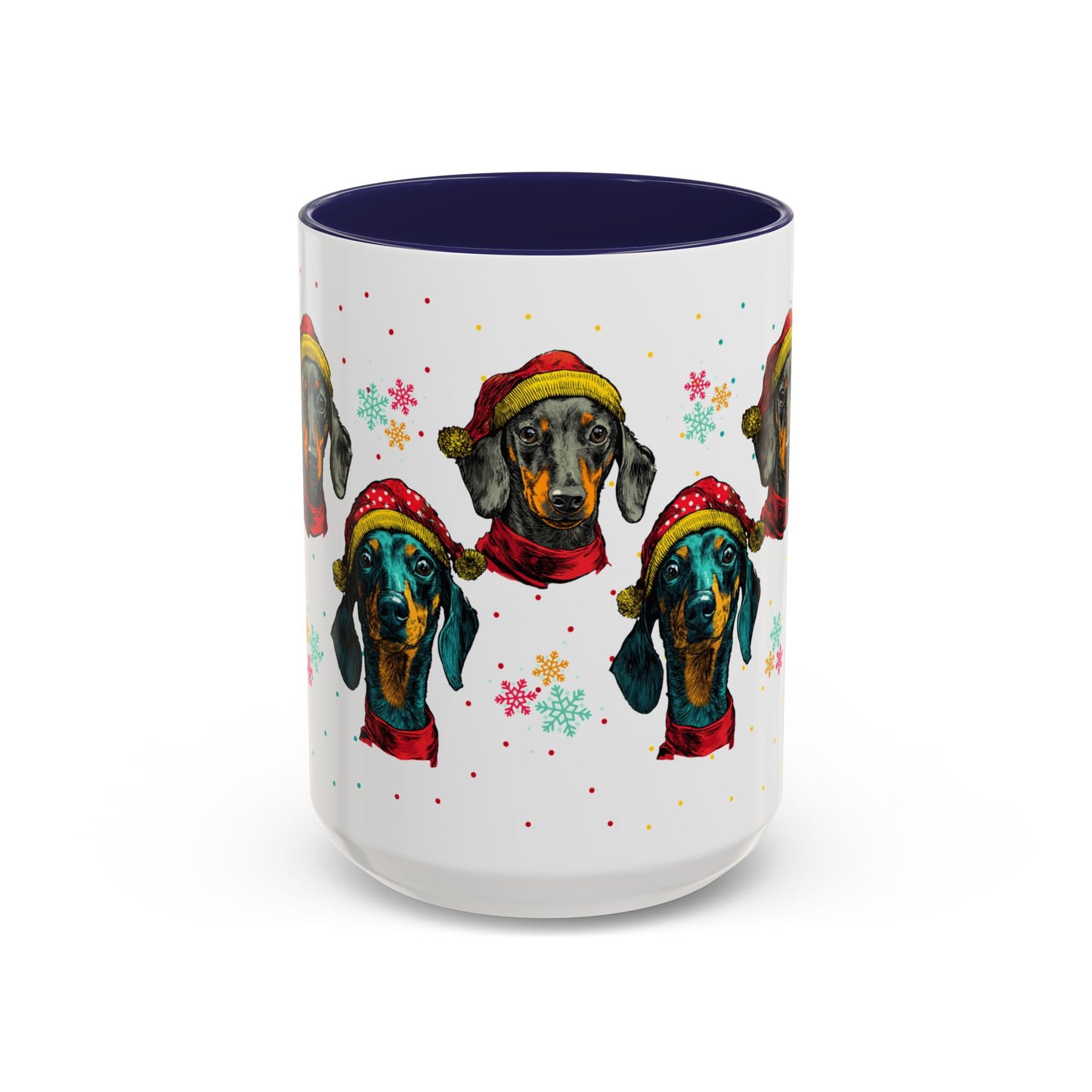 Dachshund Christmas Mug - Holiday Wiener Dog Cup - Cute Doxie Dog Lover Gift - Santa Hat Dachshund Coffee Mug - Colorful Dog Art Mug