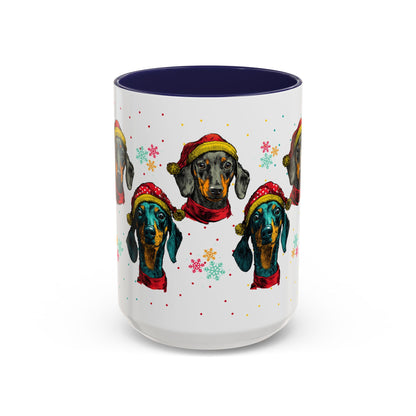 Dachshund Christmas Mug - Holiday Wiener Dog Cup - Cute Doxie Dog Lover Gift - Santa Hat Dachshund Coffee Mug - Colorful Dog Art Mug