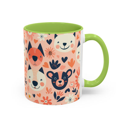 Whimsical Woodland Animals Mug, Cute Fox & Bear Coffee Cup, Peach and Navy Forest Friends Gift