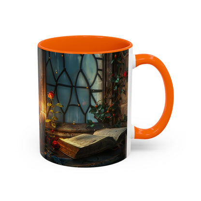 Candlelight Study Mug, Gothic Book and Roses Coffee Cup, Cozy Dark Academia Library Gift, Anniversary, Soft Atmosphere