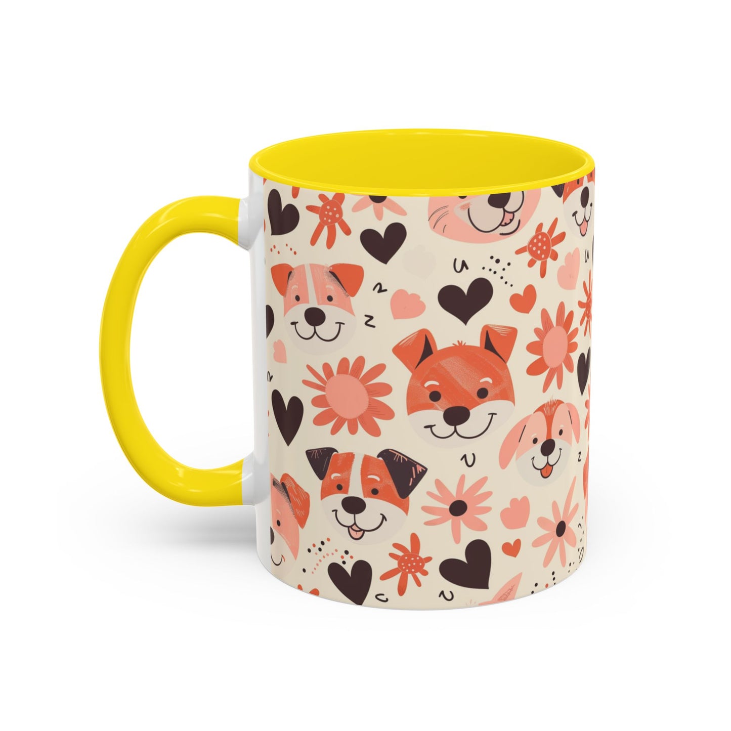 Sweet Puppy Mug, Peach and Cream Dog Lover Coffee Cup, Cute Floral Animal PatternDog Mom Gift