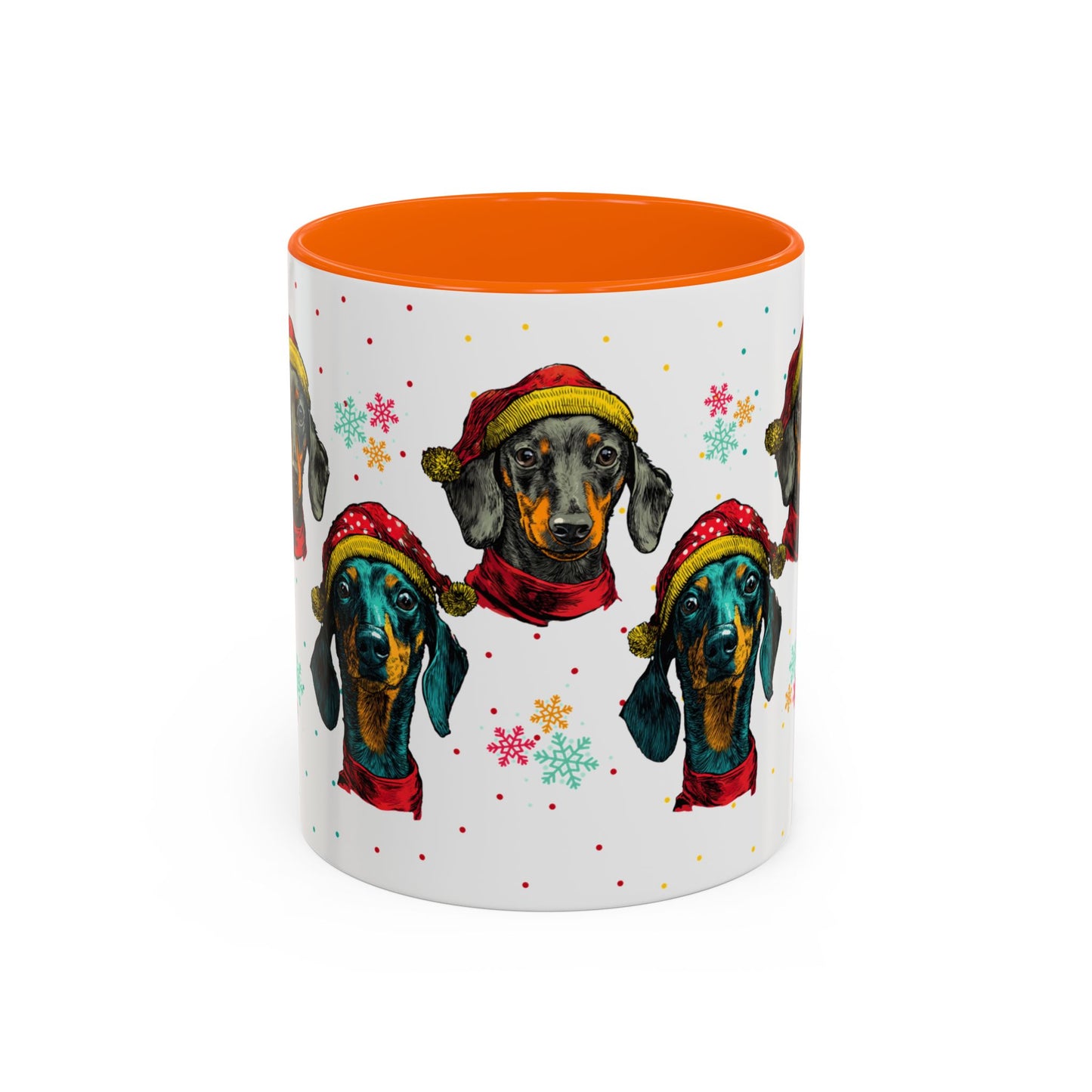 Dachshund Christmas Mug - Holiday Wiener Dog Cup - Cute Doxie Dog Lover Gift - Santa Hat Dachshund Coffee Mug - Colorful Dog Art Mug