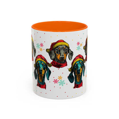 Dachshund Christmas Mug - Holiday Wiener Dog Cup - Cute Doxie Dog Lover Gift - Santa Hat Dachshund Coffee Mug - Colorful Dog Art Mug