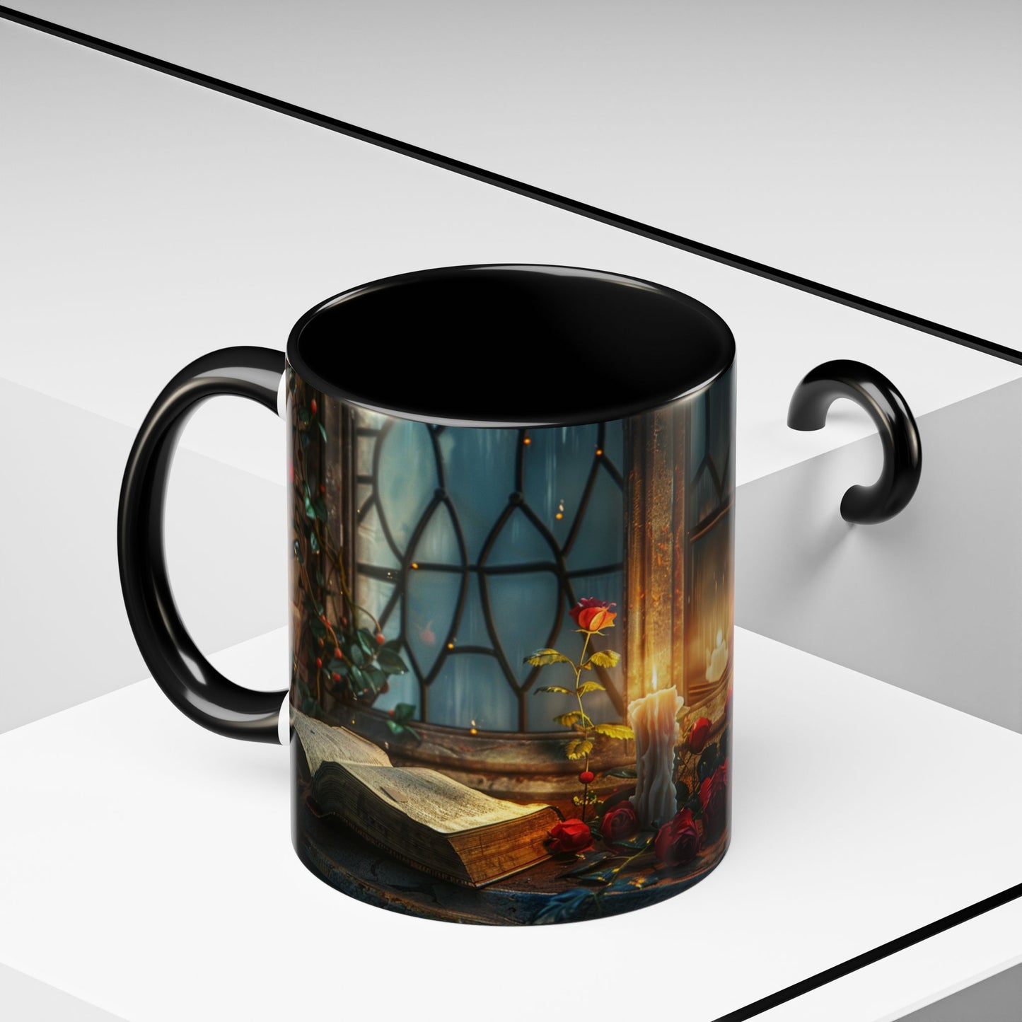 Candlelight Study Mug, Gothic Book and Roses Coffee Cup, Cozy Dark Academia Library Gift, Anniversary, Soft Atmosphere