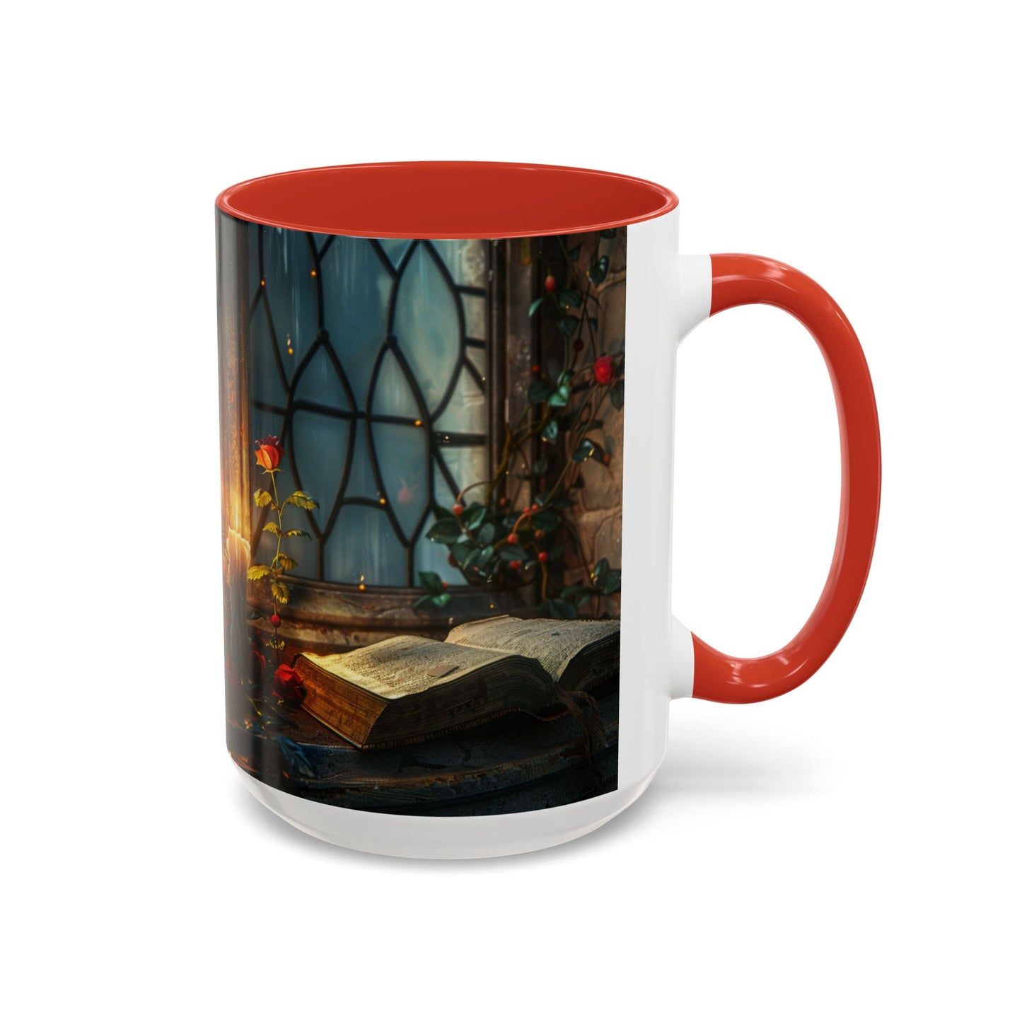 Candlelight Study Mug, Gothic Book and Roses Coffee Cup, Cozy Dark Academia Library Gift, Anniversary, Soft Atmosphere