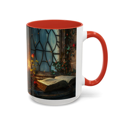 Candlelight Study Mug, Gothic Book and Roses Coffee Cup, Cozy Dark Academia Library Gift, Anniversary, Soft Atmosphere