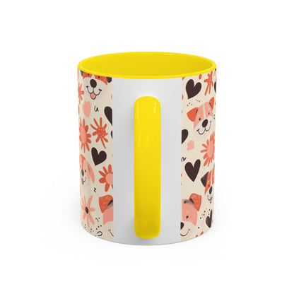 Sweet Puppy Mug, Peach and Cream Dog Lover Coffee Cup, Cute Floral Animal PatternDog Mom Gift