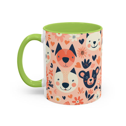 Whimsical Woodland Animals Mug, Cute Fox & Bear Coffee Cup, Peach and Navy Forest Friends Gift