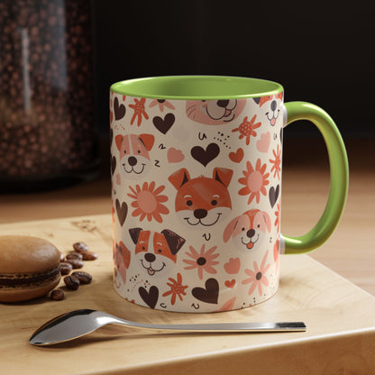 Sweet Puppy Mug, Peach and Cream Dog Lover Coffee Cup, Cute Floral Animal PatternDog Mom Gift