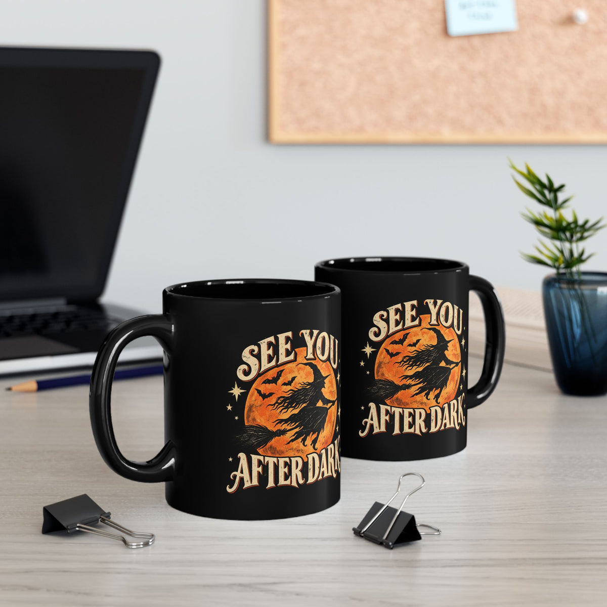 See You After Dark Halloween Mug, Vintage Witch Coffee Cup, Spooky Black Cat & Witch Mug, Retro Halloween Gift