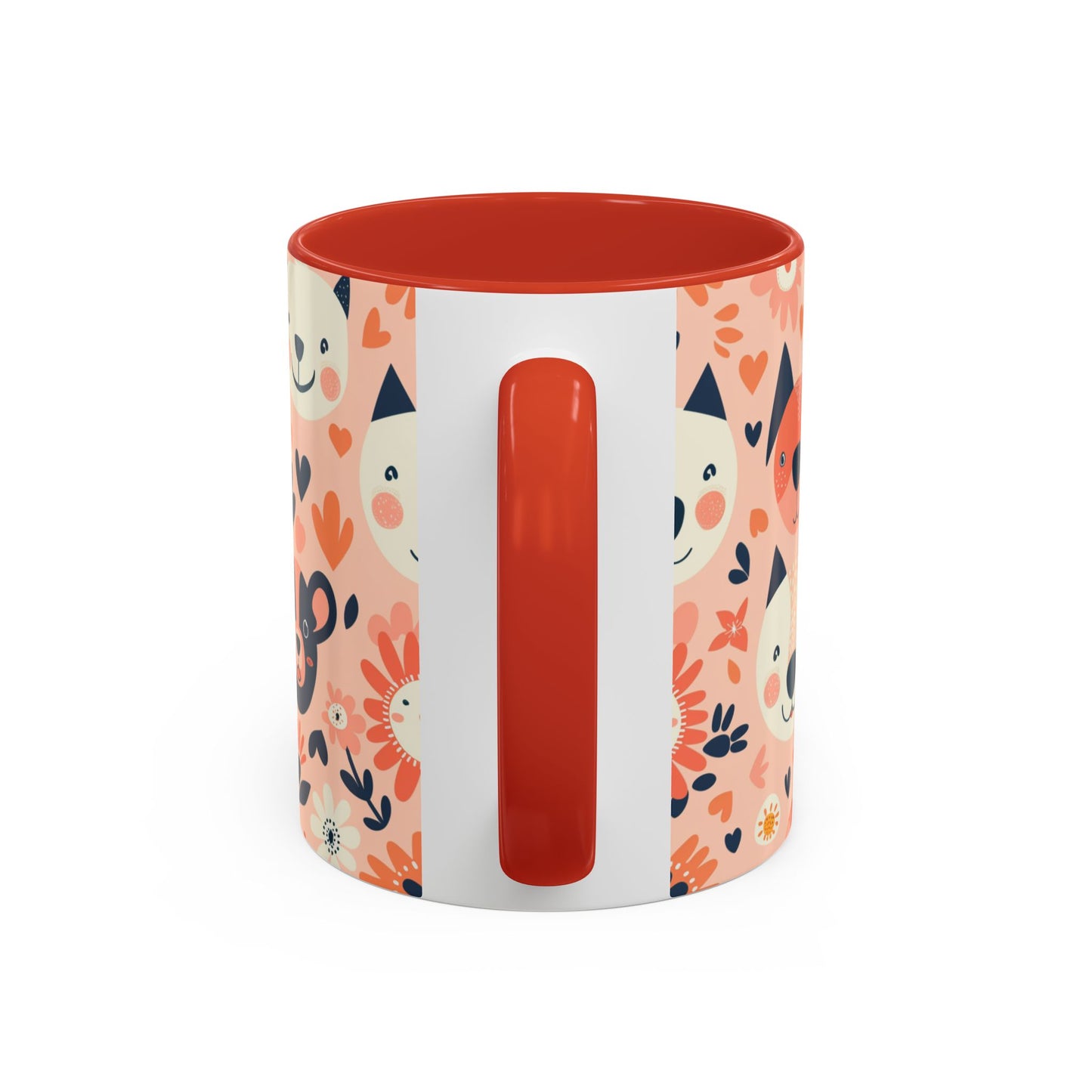 Whimsical Woodland Animals Mug, Cute Fox & Bear Coffee Cup, Peach and Navy Forest Friends Gift