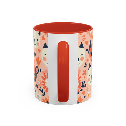 Whimsical Woodland Animals Mug, Cute Fox & Bear Coffee Cup, Peach and Navy Forest Friends Gift