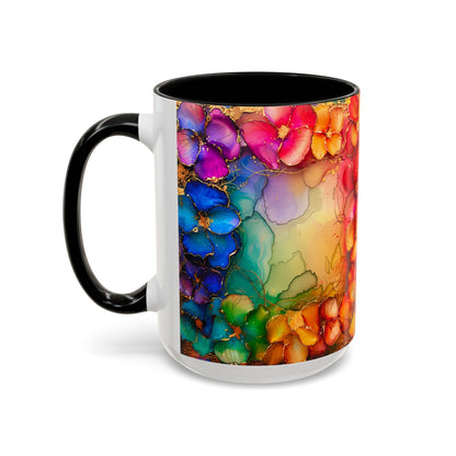 Vibrant Geode Heart Mug, Alcohol Ink Abstract Rainbow Coffee Cup, Colorful Crystal Art Design, Positive Energy Gift, Artistic Boho Mug