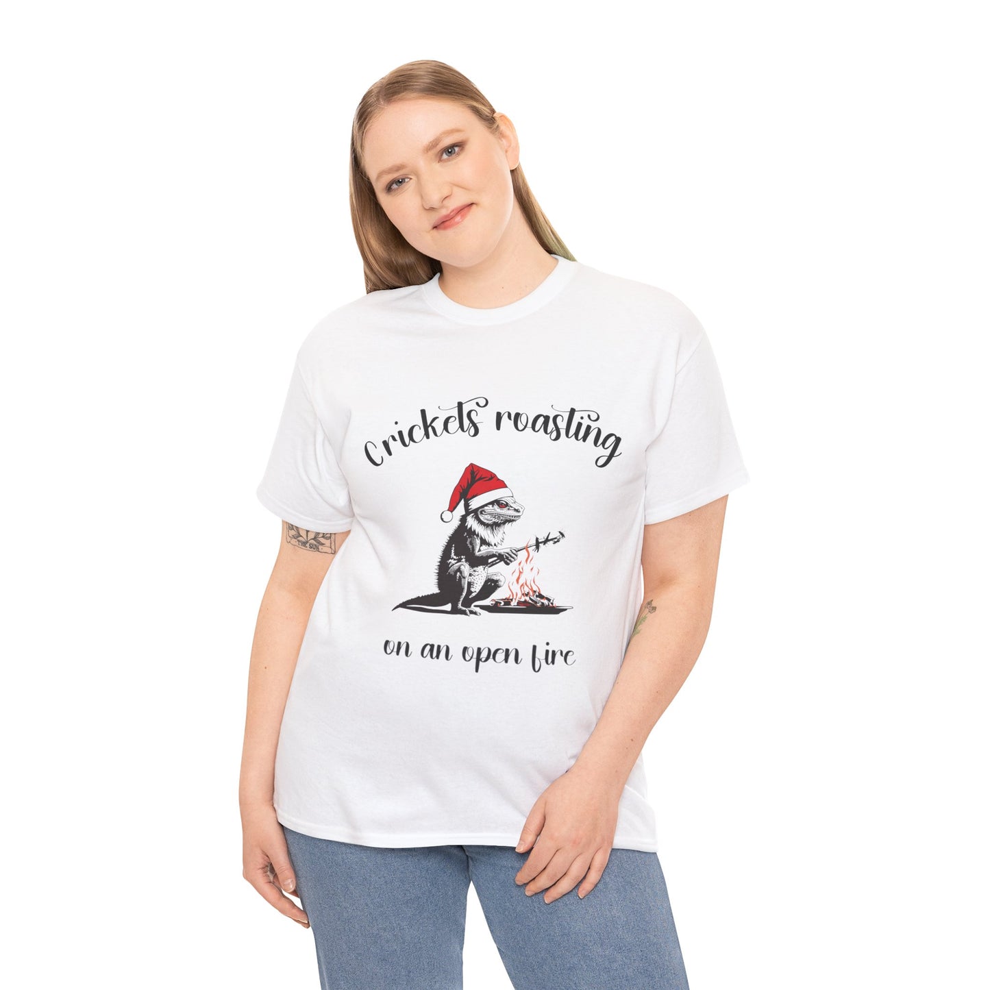 Crickets Roasting Bearded Dragon Christmas Shirt Funny Reptile Lover Tee Cute Lizard Holiday Gift Beardie Pet Graphic TShirt