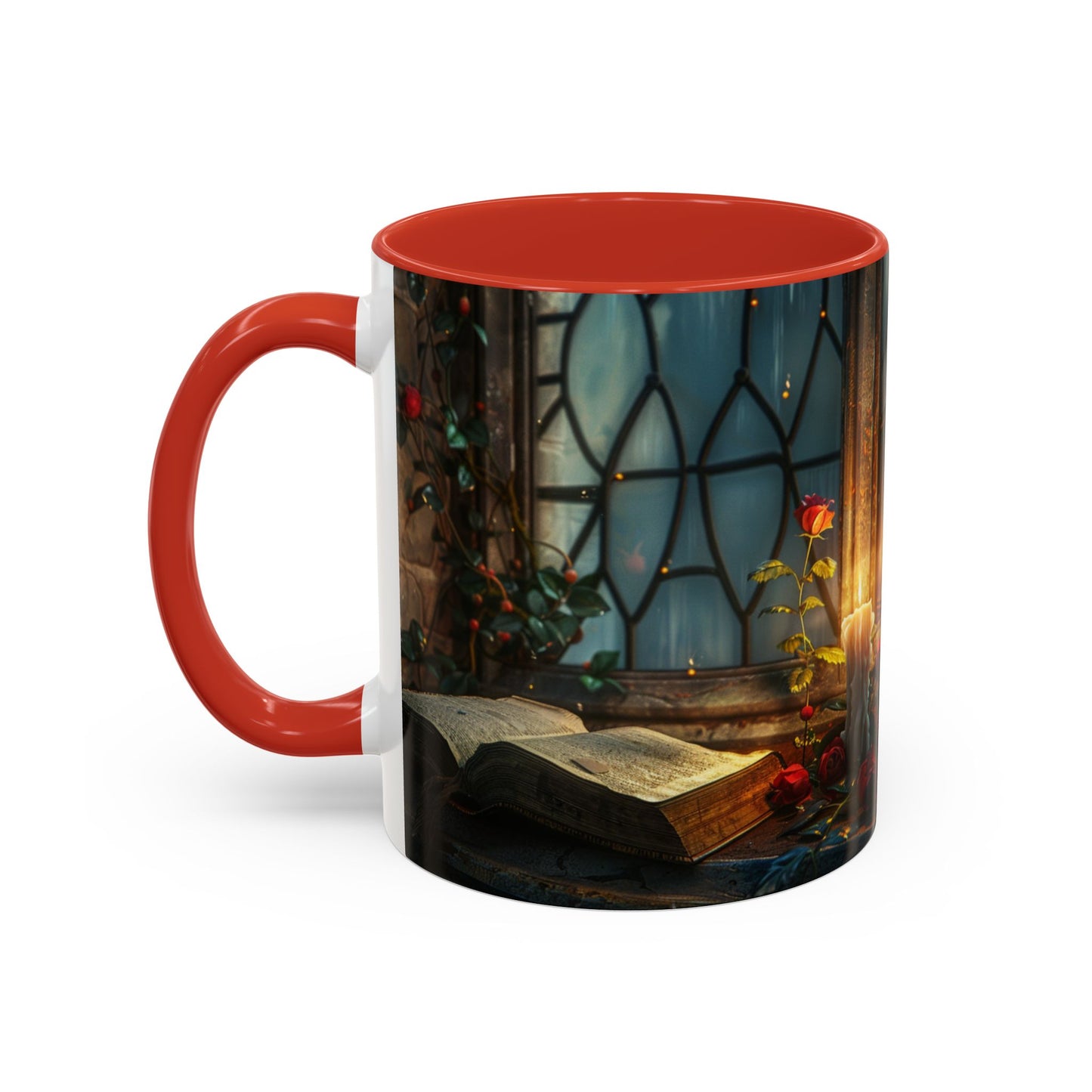 Candlelight Study Mug, Gothic Book and Roses Coffee Cup, Cozy Dark Academia Library Gift, Anniversary, Soft Atmosphere