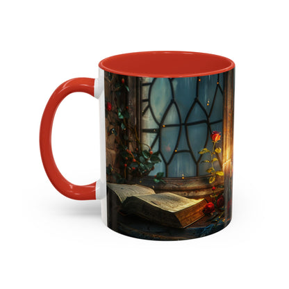 Candlelight Study Mug, Gothic Book and Roses Coffee Cup, Cozy Dark Academia Library Gift, Anniversary, Soft Atmosphere