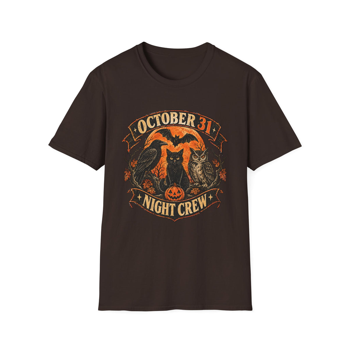 October 31 Night Crew Shirt, Vintage Halloween Graphic Tee, Black Cat Raven Owl Bat Shirt, Spooky Fall T-Shirt, Halloween Night Crew