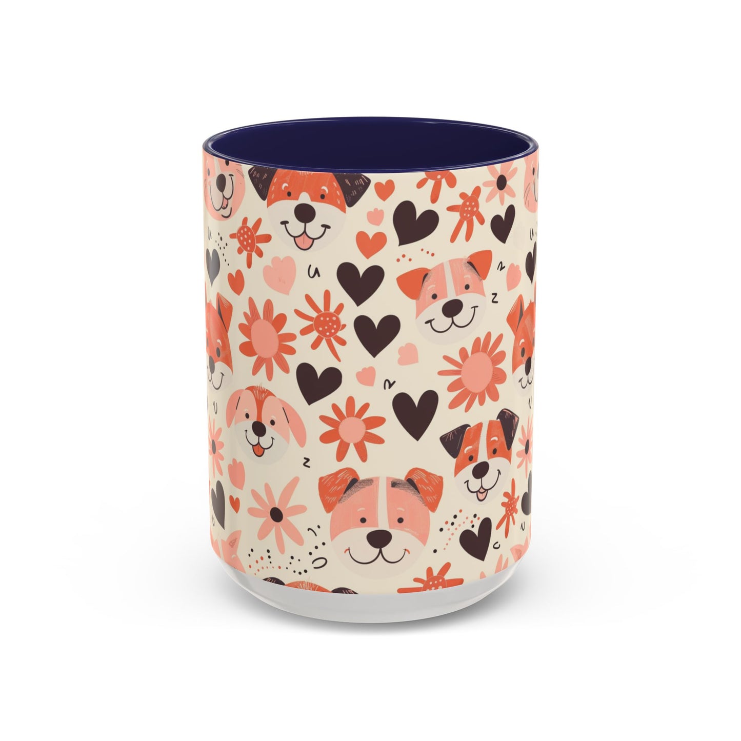 Sweet Puppy Mug, Peach and Cream Dog Lover Coffee Cup, Cute Floral Animal PatternDog Mom Gift