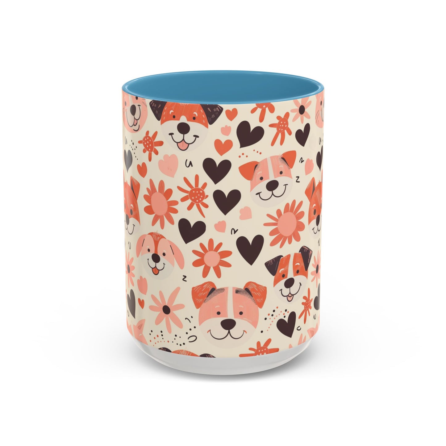 Sweet Puppy Mug, Peach and Cream Dog Lover Coffee Cup, Cute Floral Animal PatternDog Mom Gift