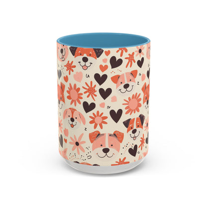 Sweet Puppy Mug, Peach and Cream Dog Lover Coffee Cup, Cute Floral Animal PatternDog Mom Gift