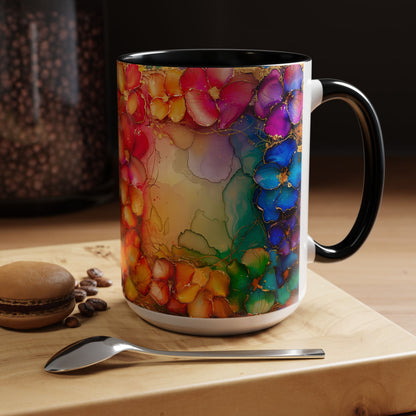 Vibrant Geode Heart Mug, Alcohol Ink Abstract Rainbow Coffee Cup, Colorful Crystal Art Design, Positive Energy Gift, Artistic Boho Mug