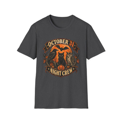 October 31 Night Crew Shirt, Vintage Halloween Graphic Tee, Black Cat Raven Owl Bat Shirt, Spooky Fall T-Shirt, Halloween Night Crew