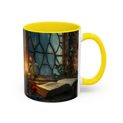 Candlelight Study Mug, Gothic Book and Roses Coffee Cup, Cozy Dark Academia Library Gift, Anniversary, Soft Atmosphere