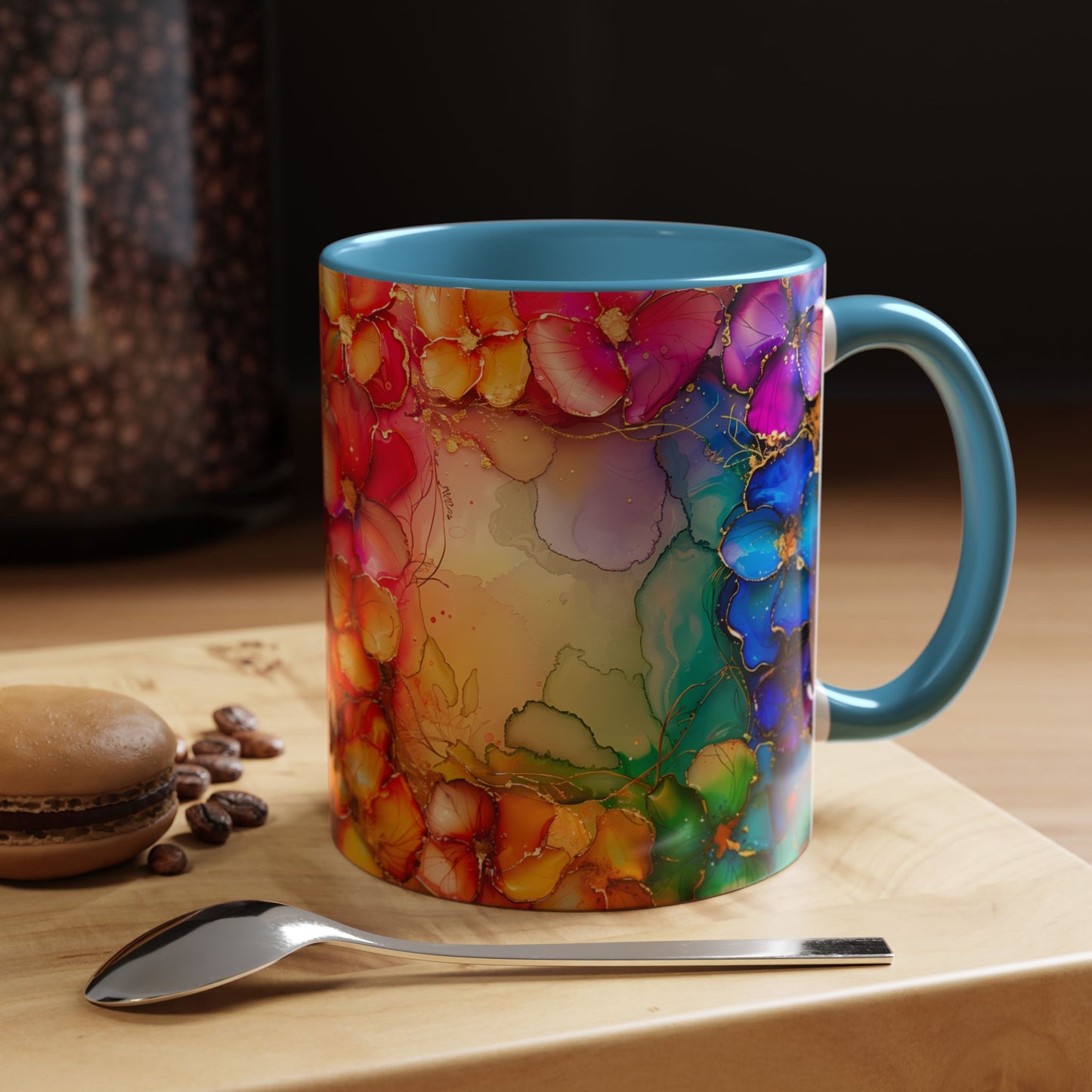 Vibrant Geode Heart Mug, Alcohol Ink Abstract Rainbow Coffee Cup, Colorful Crystal Art Design, Positive Energy Gift, Artistic Boho Mug