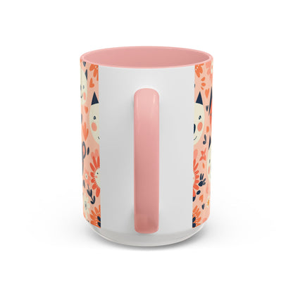 Whimsical Woodland Animals Mug, Cute Fox & Bear Coffee Cup, Peach and Navy Forest Friends Gift