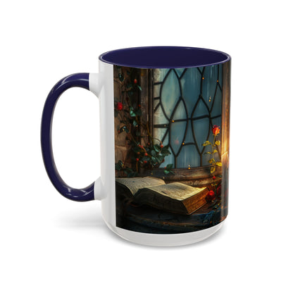 Candlelight Study Mug, Gothic Book and Roses Coffee Cup, Cozy Dark Academia Library Gift, Anniversary, Soft Atmosphere