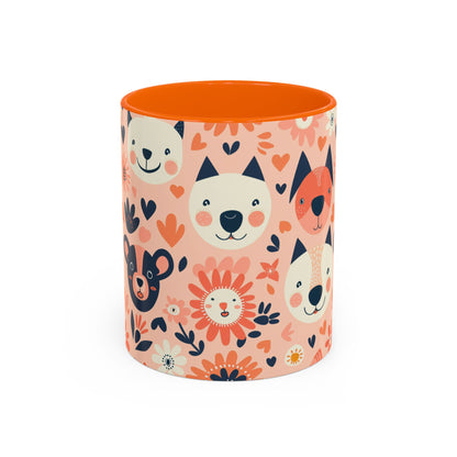 Whimsical Woodland Animals Mug, Cute Fox & Bear Coffee Cup, Peach and Navy Forest Friends Gift