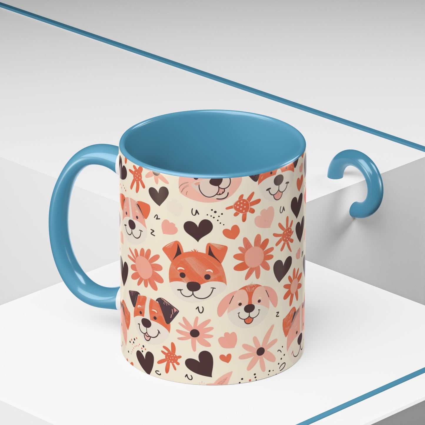 Sweet Puppy Mug, Peach and Cream Dog Lover Coffee Cup, Cute Floral Animal PatternDog Mom Gift