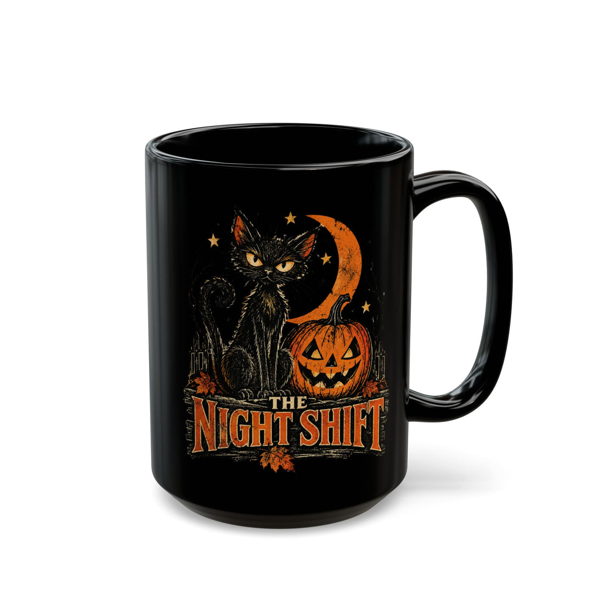 Night Shift black cat pumpkin mug | Halloween coffee mug