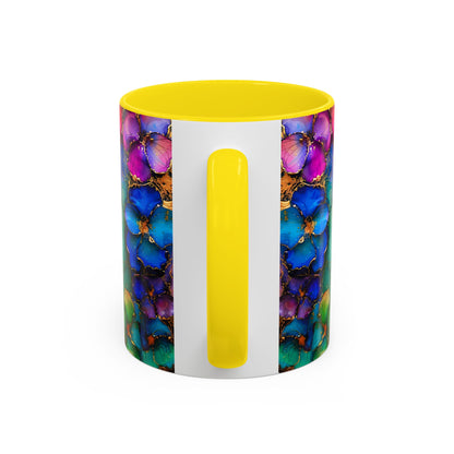 Vibrant Geode Heart Mug, Alcohol Ink Abstract Rainbow Coffee Cup, Colorful Crystal Art Design, Positive Energy Gift, Artistic Boho Mug