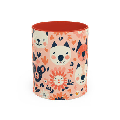 Whimsical Woodland Animals Mug, Cute Fox & Bear Coffee Cup, Peach and Navy Forest Friends Gift