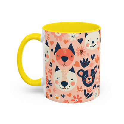 Whimsical Woodland Animals Mug, Cute Fox & Bear Coffee Cup, Peach and Navy Forest Friends Gift