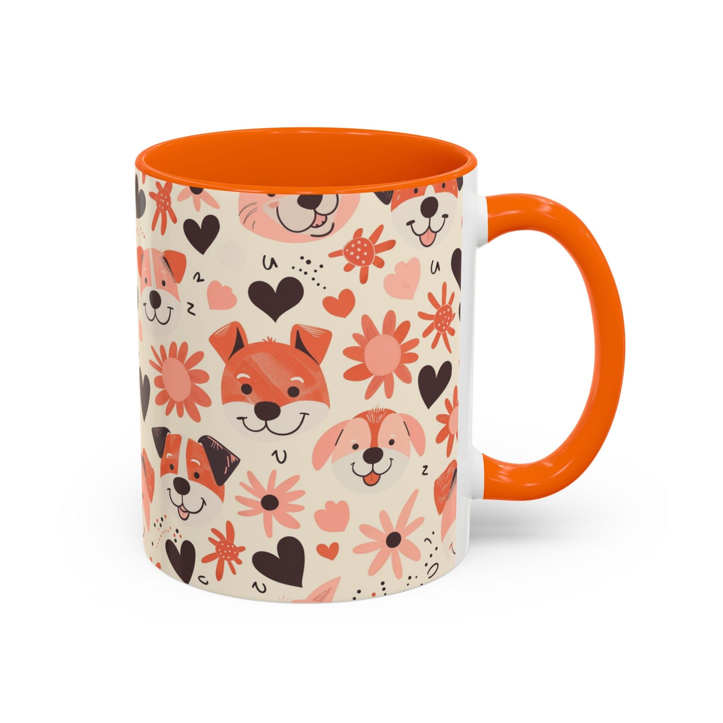 Sweet Puppy Mug, Peach and Cream Dog Lover Coffee Cup, Cute Floral Animal PatternDog Mom Gift