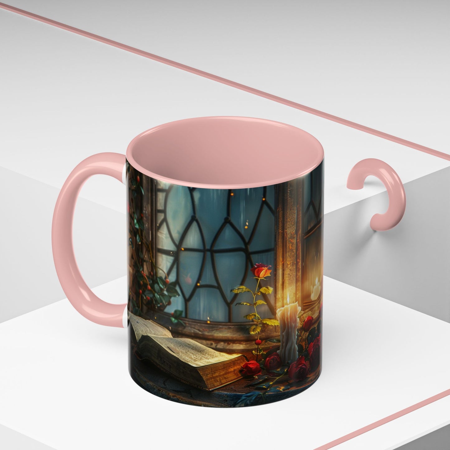 Candlelight Study Mug, Gothic Book and Roses Coffee Cup, Cozy Dark Academia Library Gift, Anniversary, Soft Atmosphere