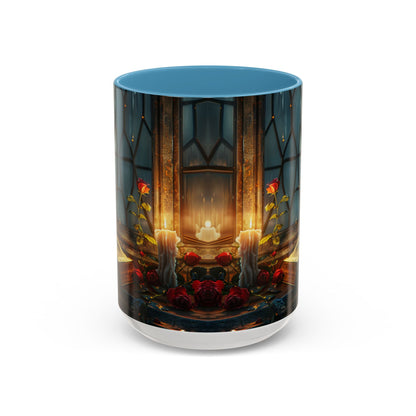 Candlelight Study Mug, Gothic Book and Roses Coffee Cup, Cozy Dark Academia Library Gift, Anniversary, Soft Atmosphere